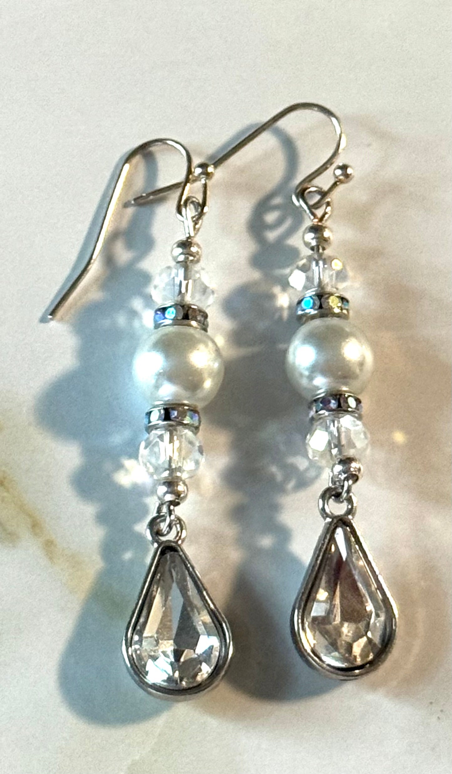 White diamond pearl earrings