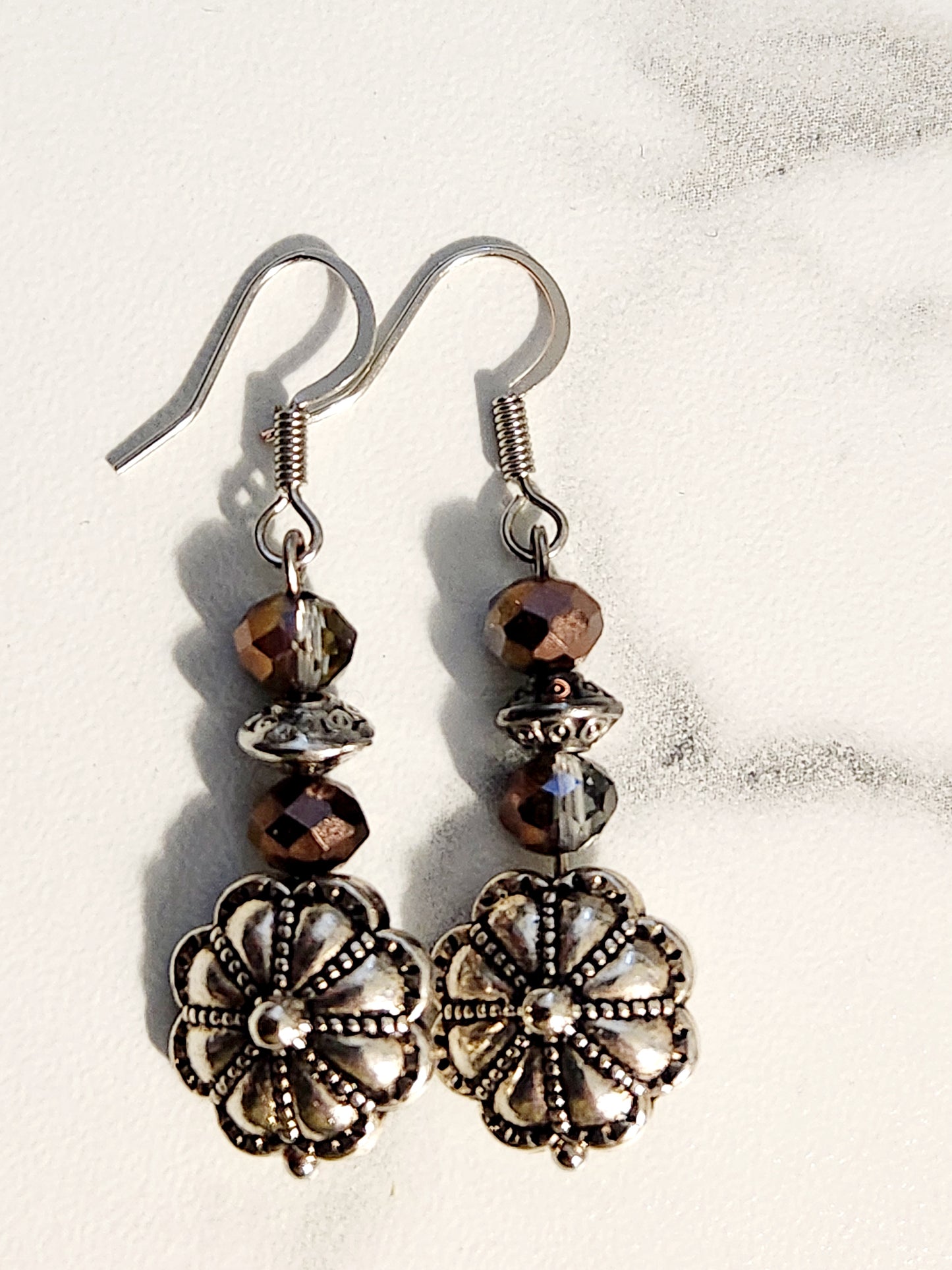 Metal Flower glass bead earrings