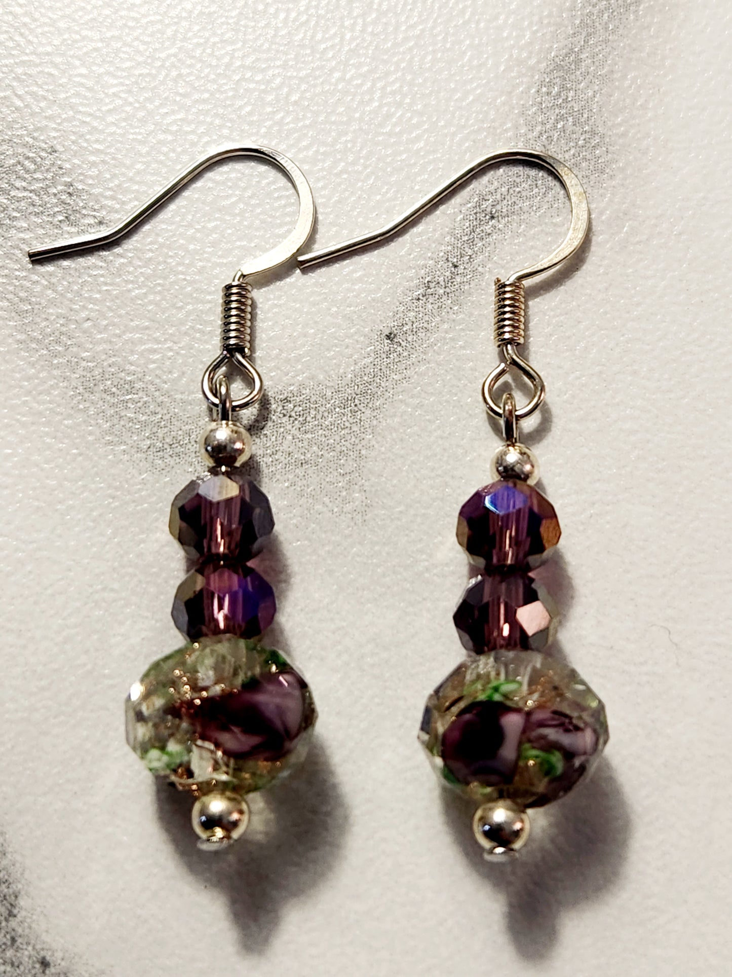 Plum green glass earrings