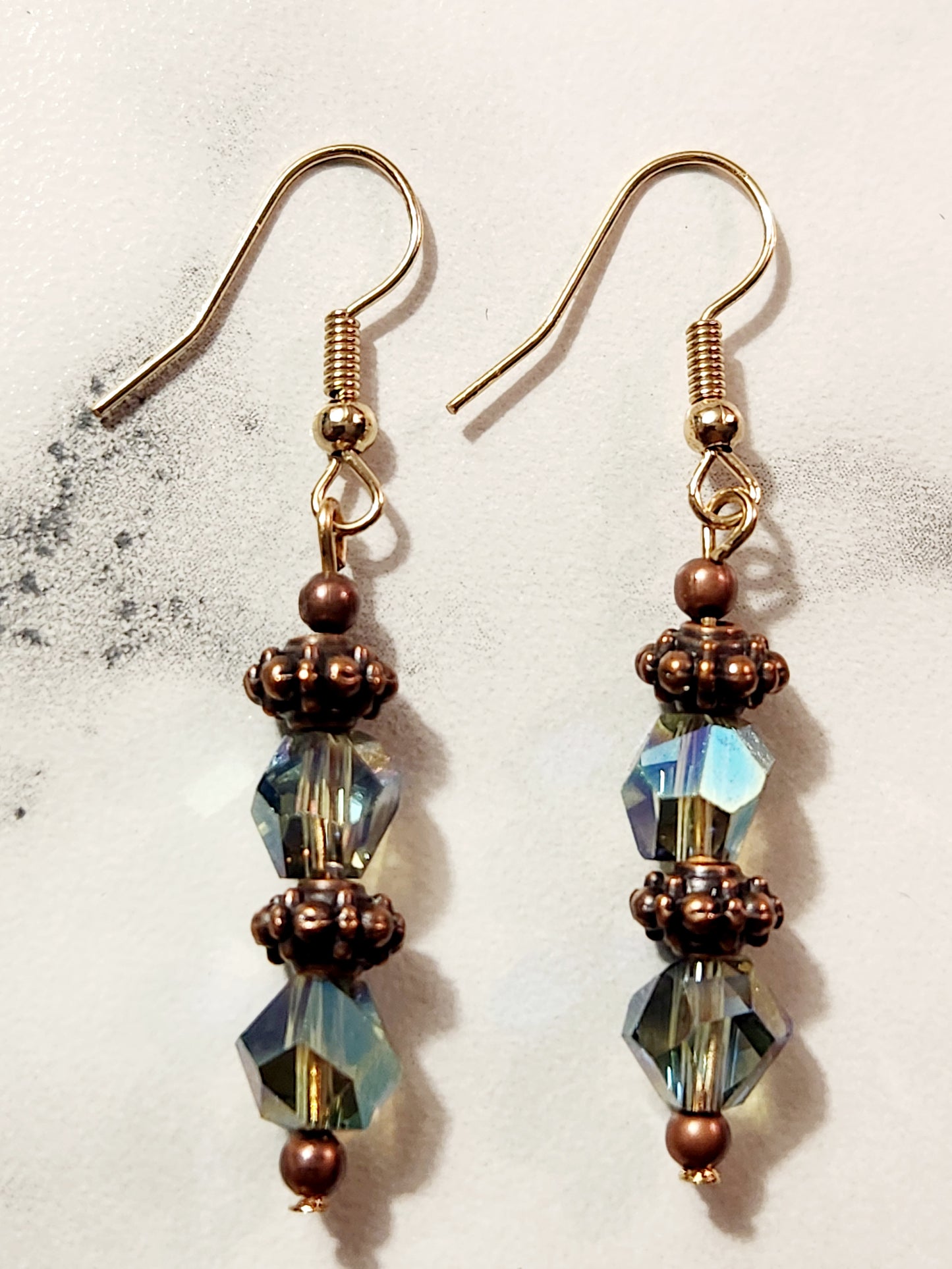 Rustic blue glass and copper earrings