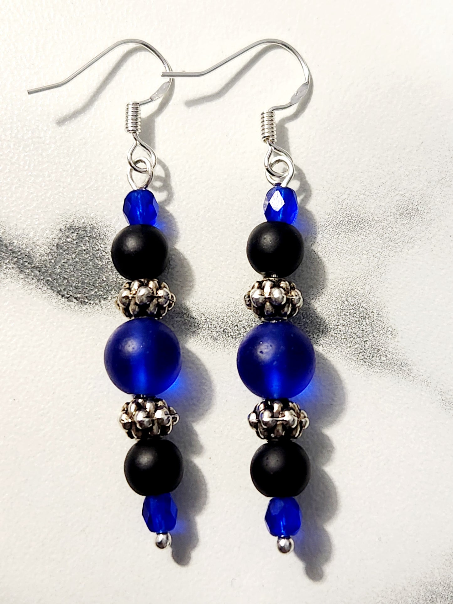 Black & Blue Colbalt Seaglass earrings