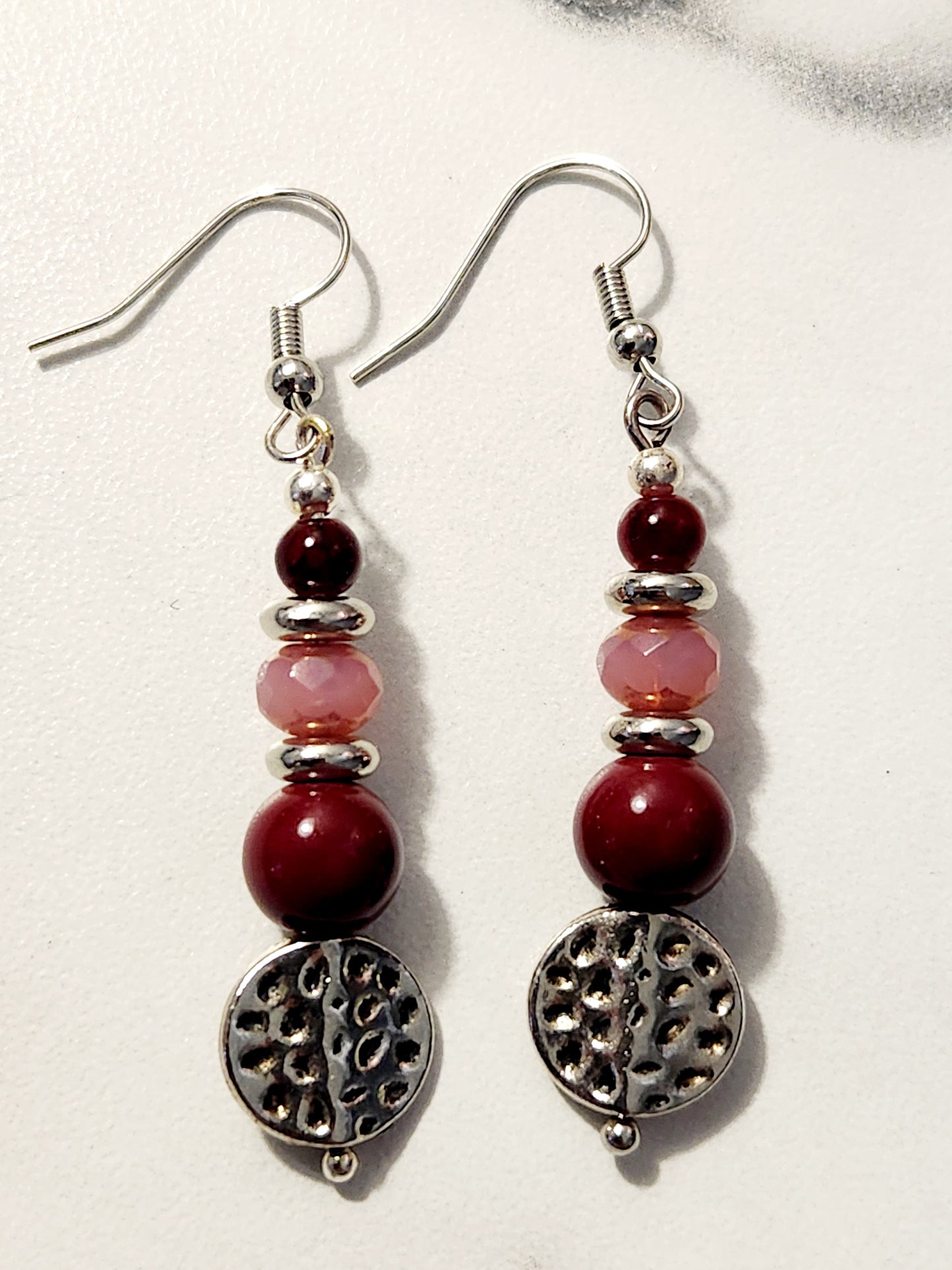 Red & Pink sterling silver earrings