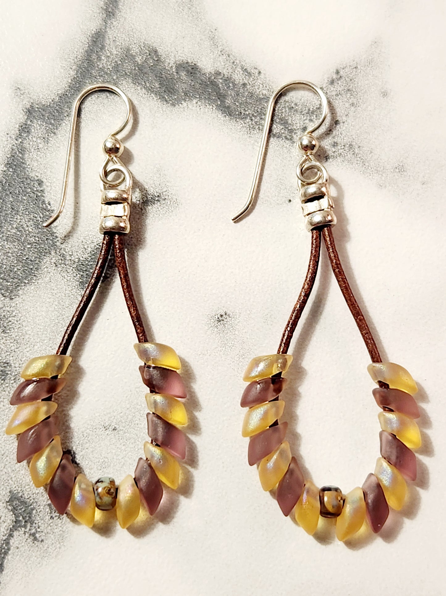 Lilac and soft yellow Phoenix feather earrings