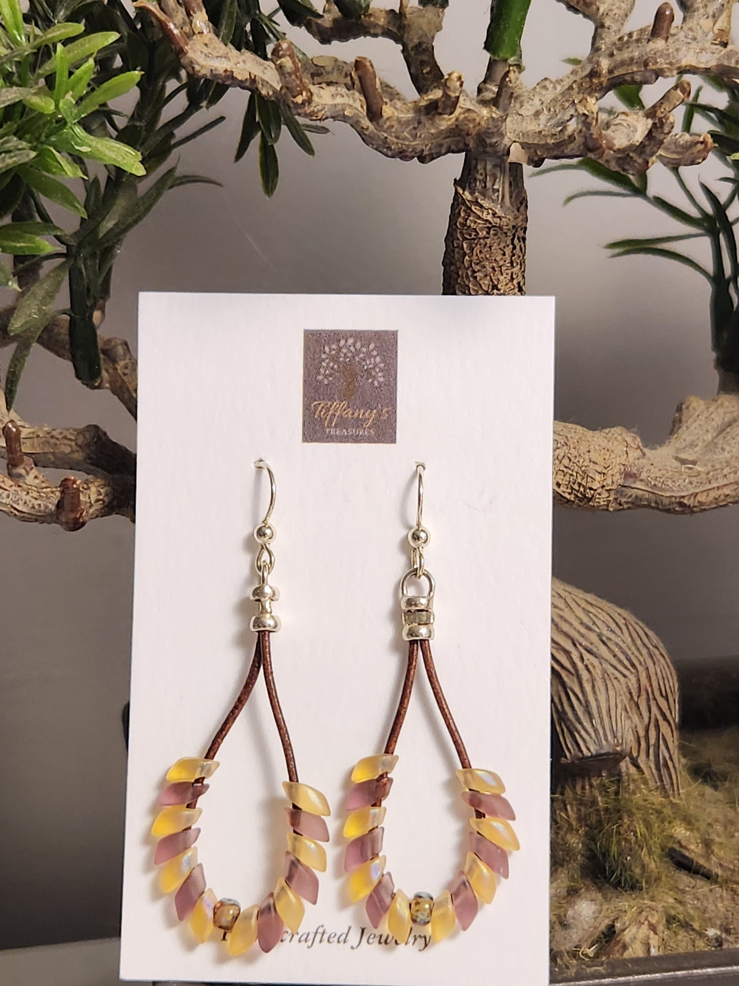 Lilac and soft yellow Phoenix feather earrings