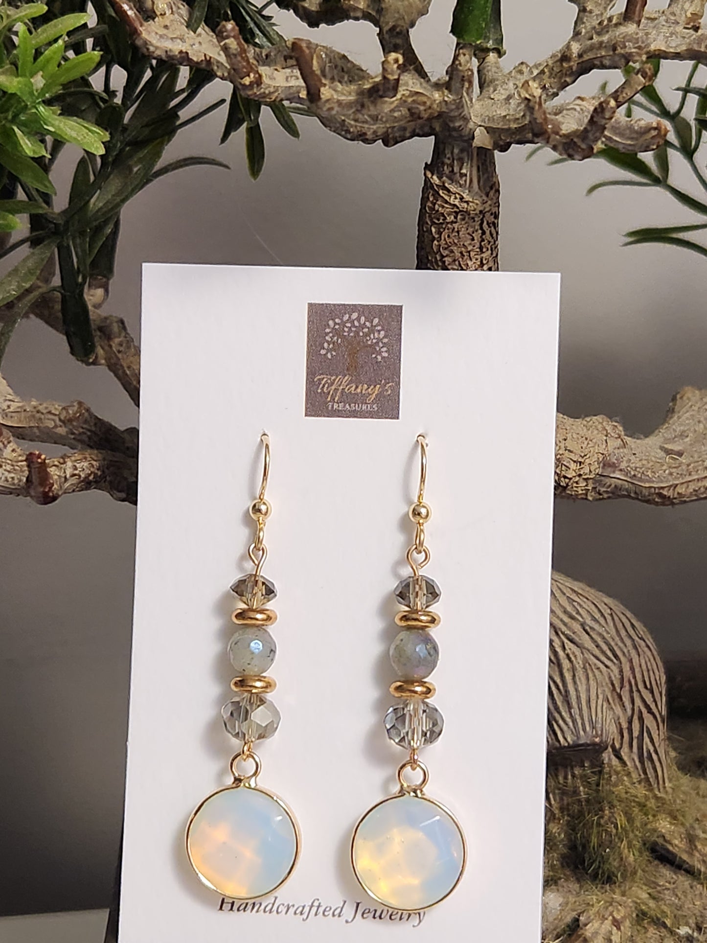 Opal gold & glass beaded earrings