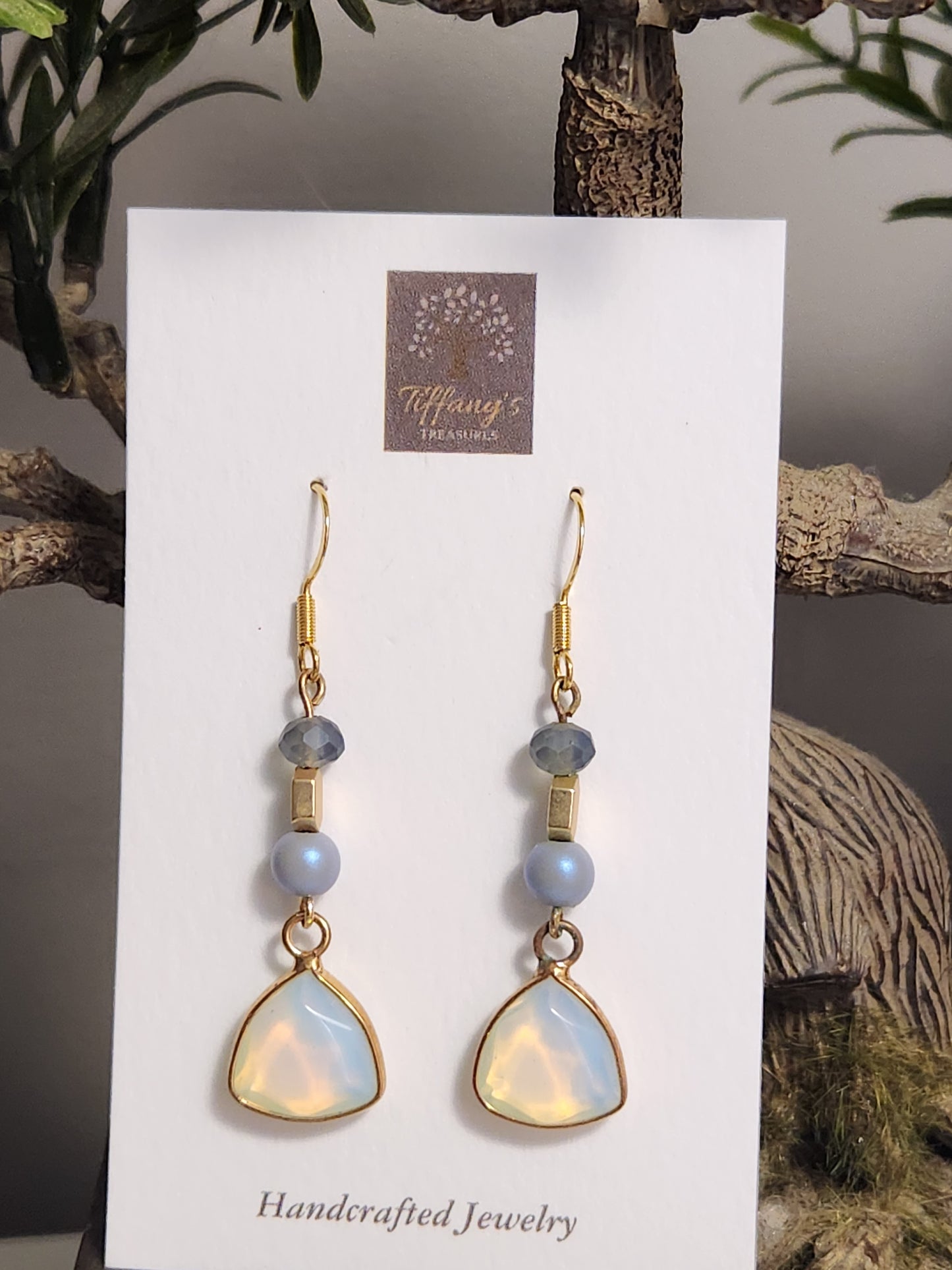 White opal & Gold earrings