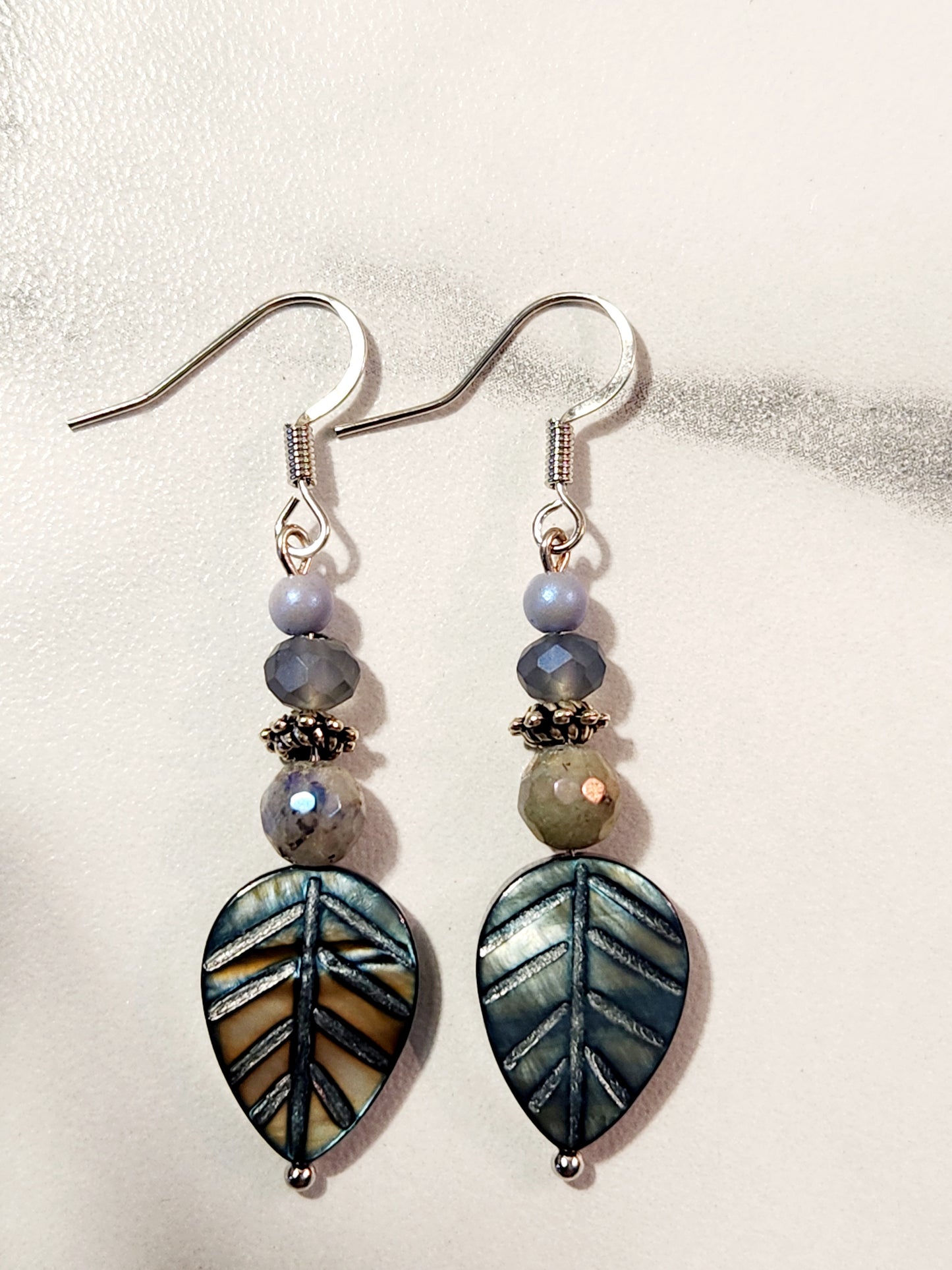 Blue opal leaf earrings