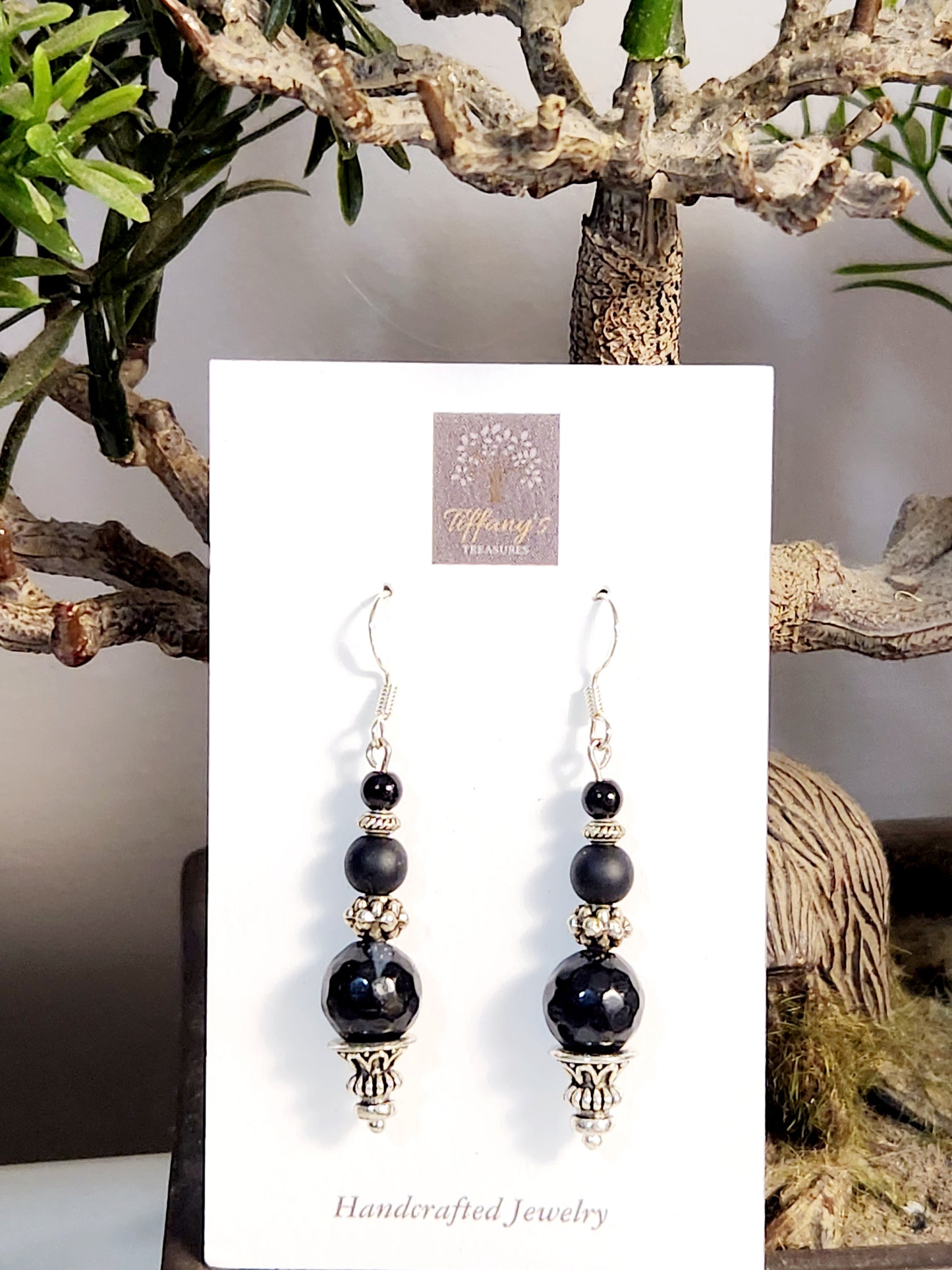 Sea Glass Black & Silver earrings