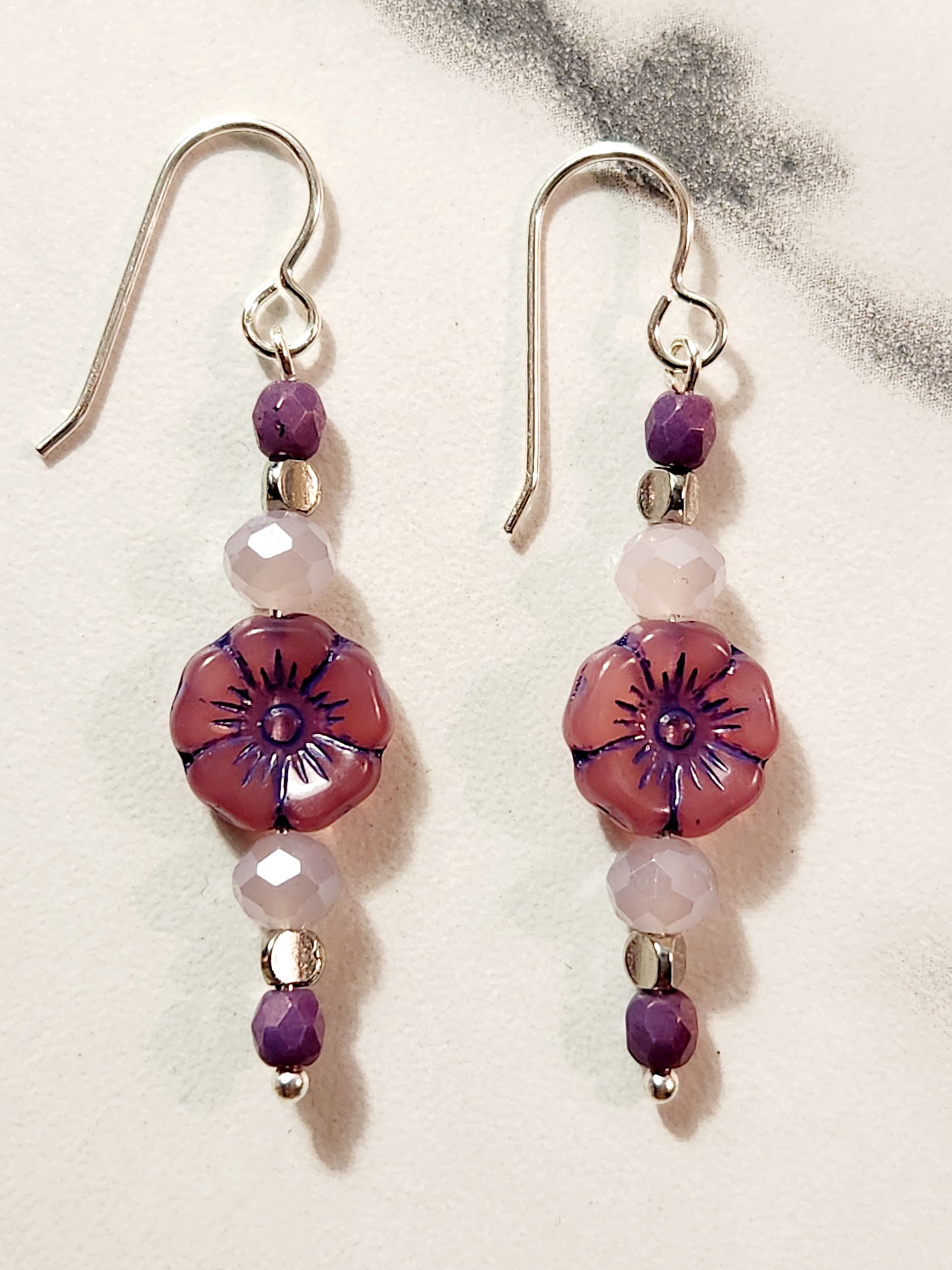 Plum purple flower earrings