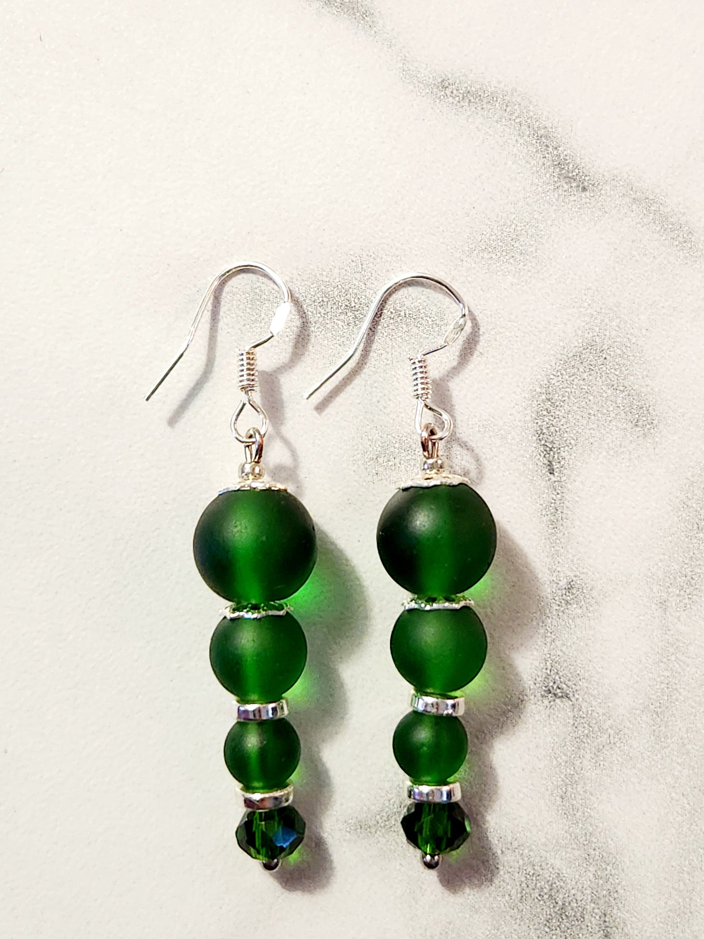 Sea glass green & silver earrings