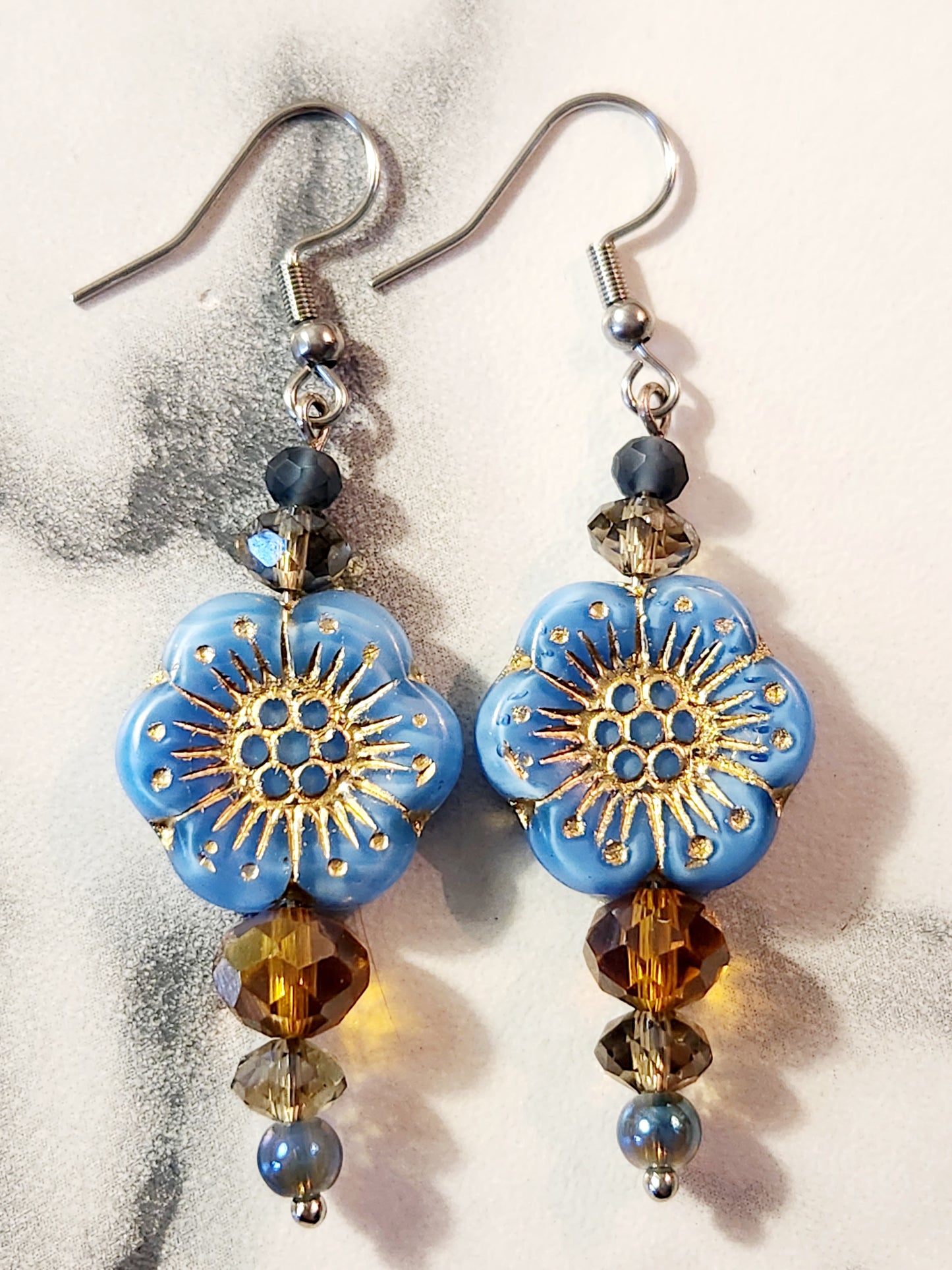 Blue flower mixed glass earrings