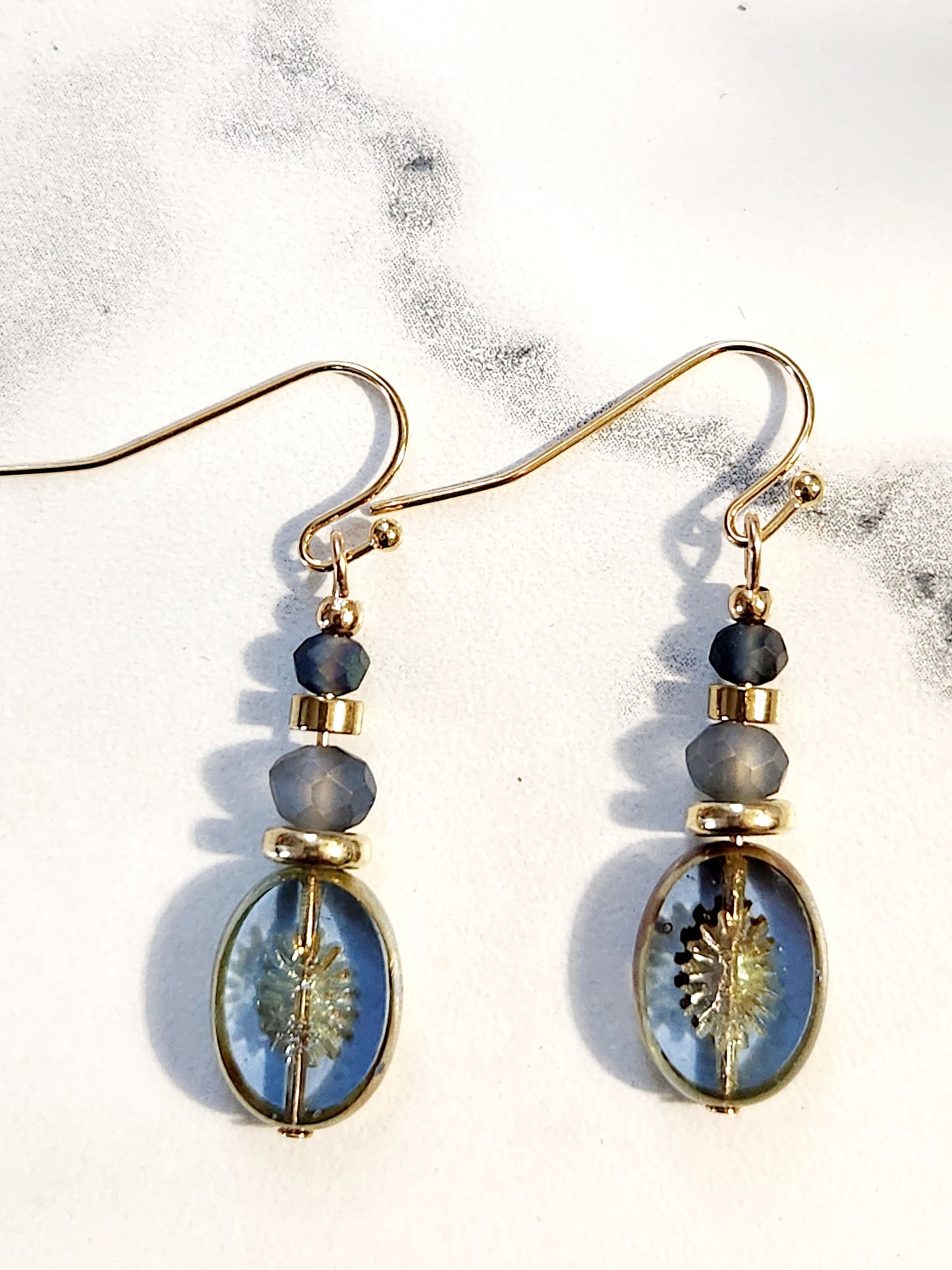 Blue & Gold Czech earrings