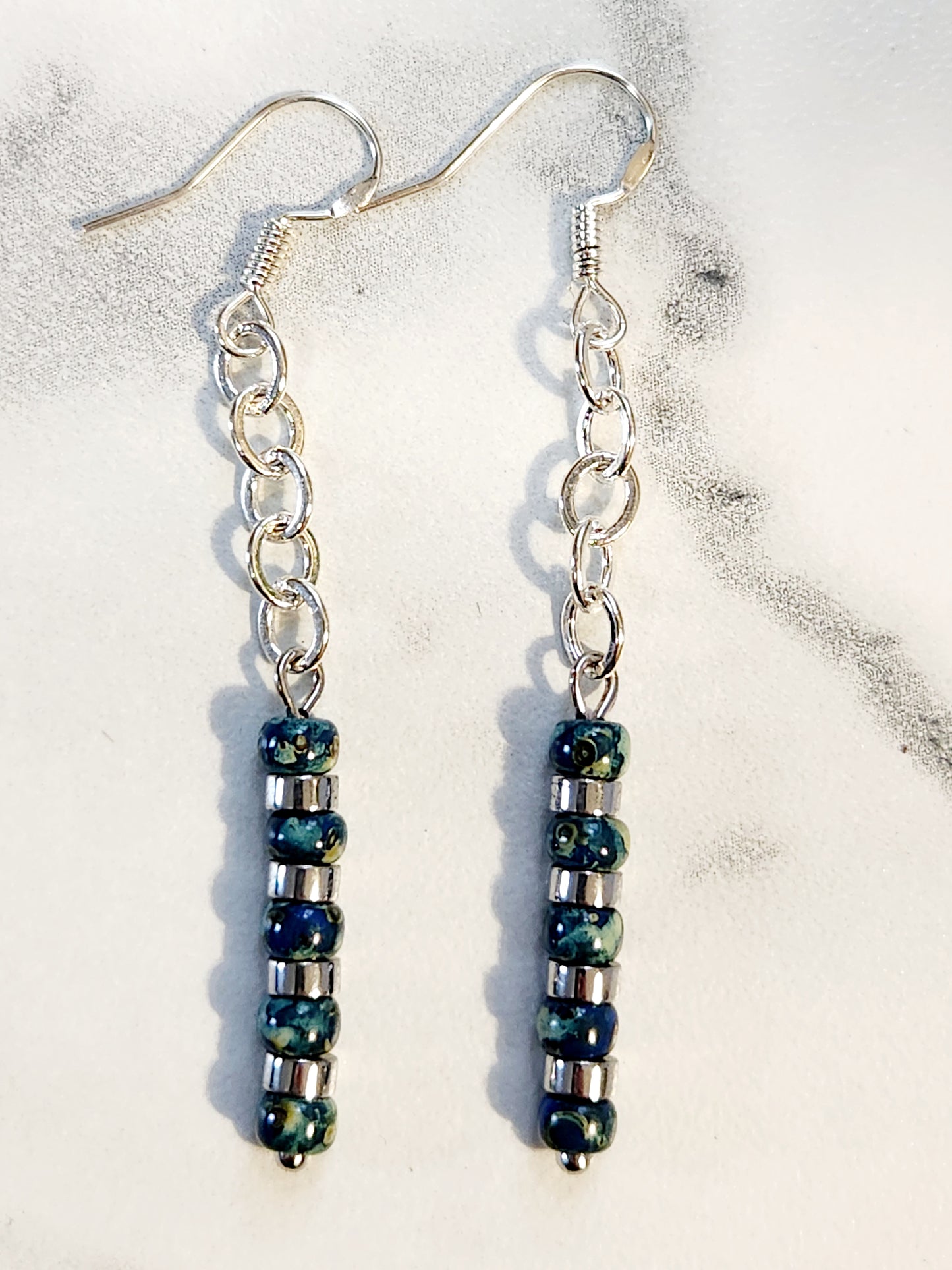 Silver & Teal chain earrings
