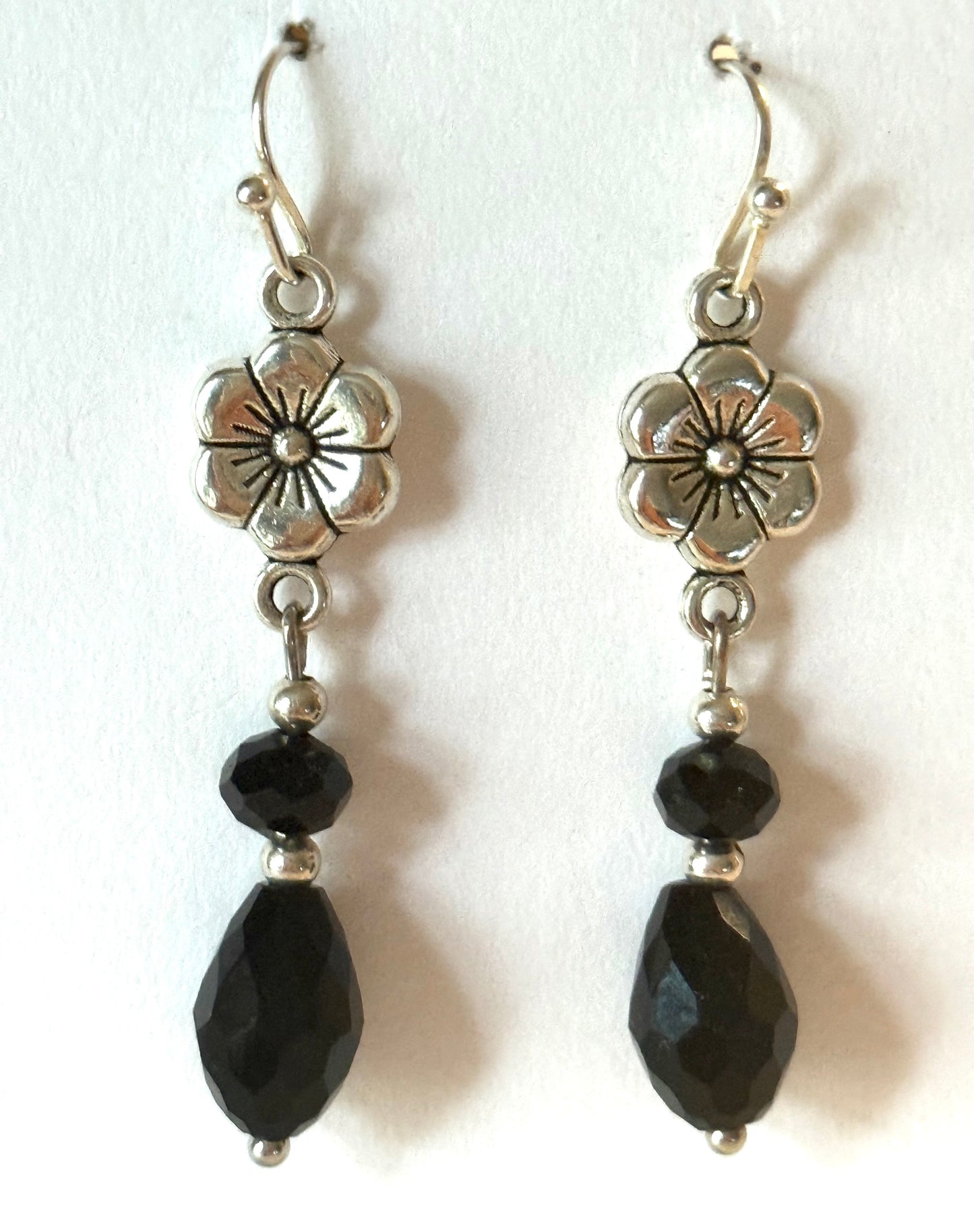Black flower earrings