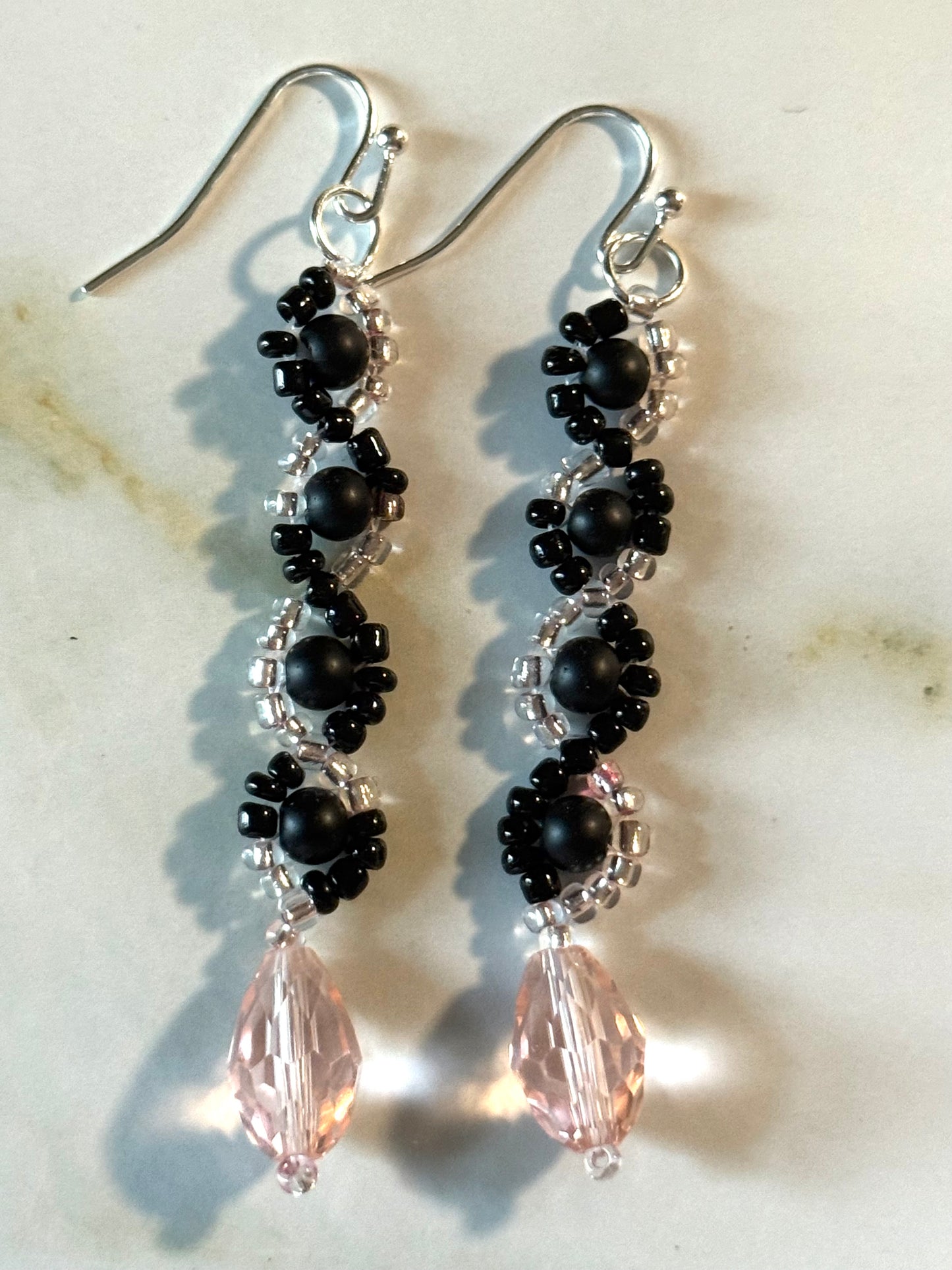 Black and pink beaded earrings