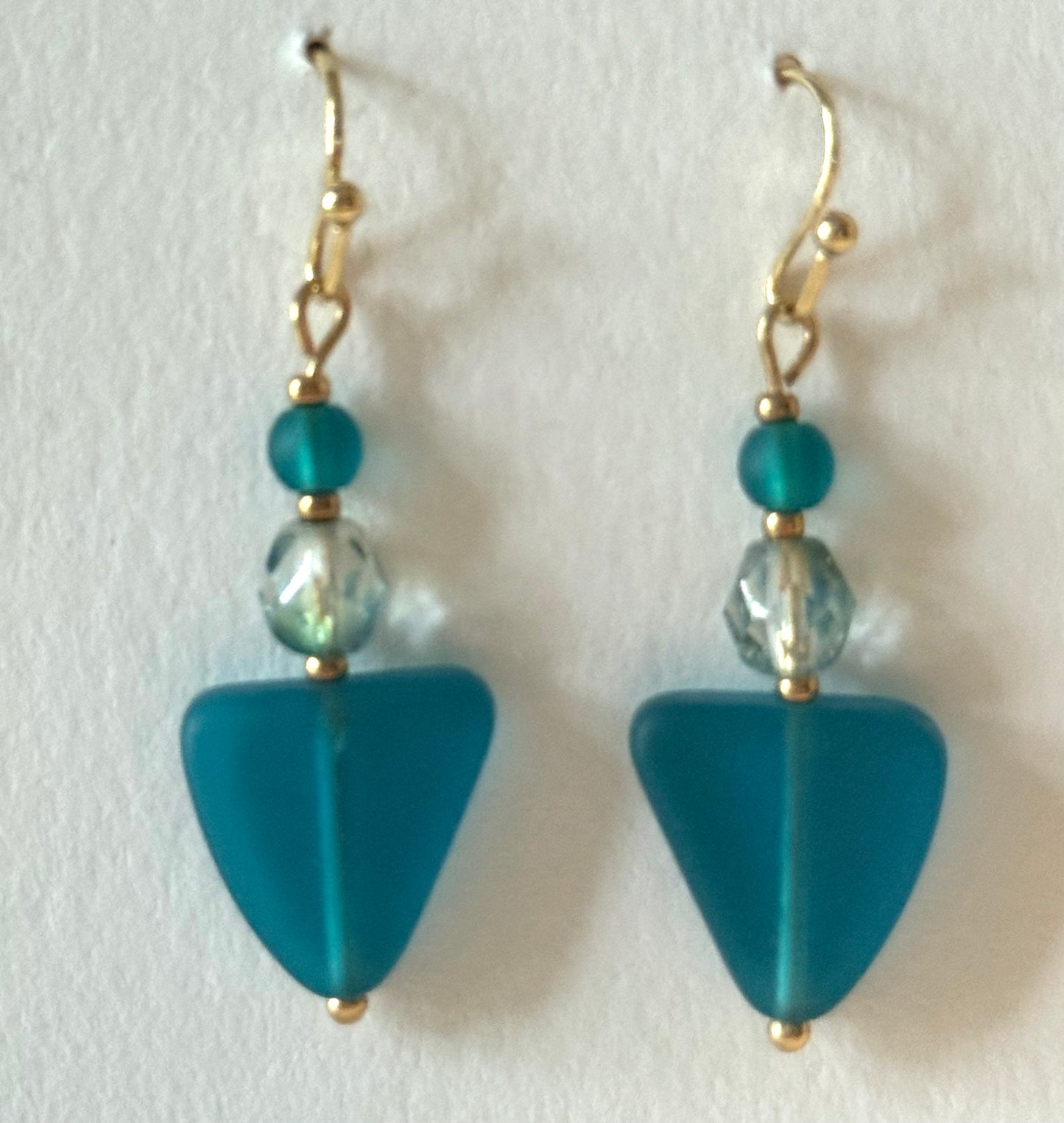 Teal sea glass earrings