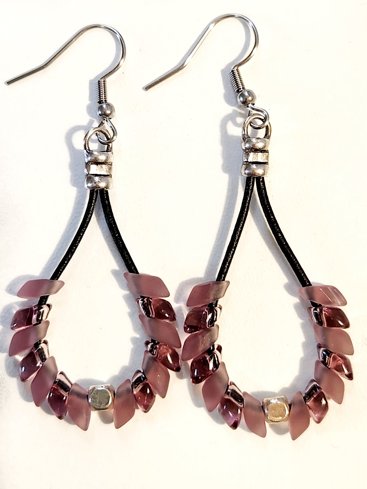 Plum feather earrings