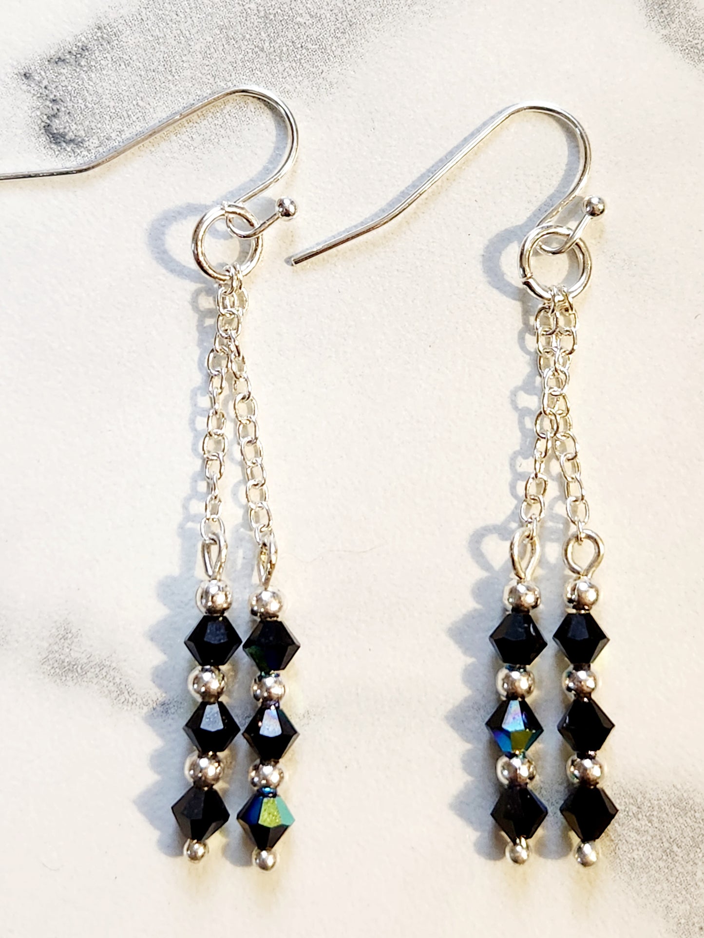 Black shimmer chain earrings