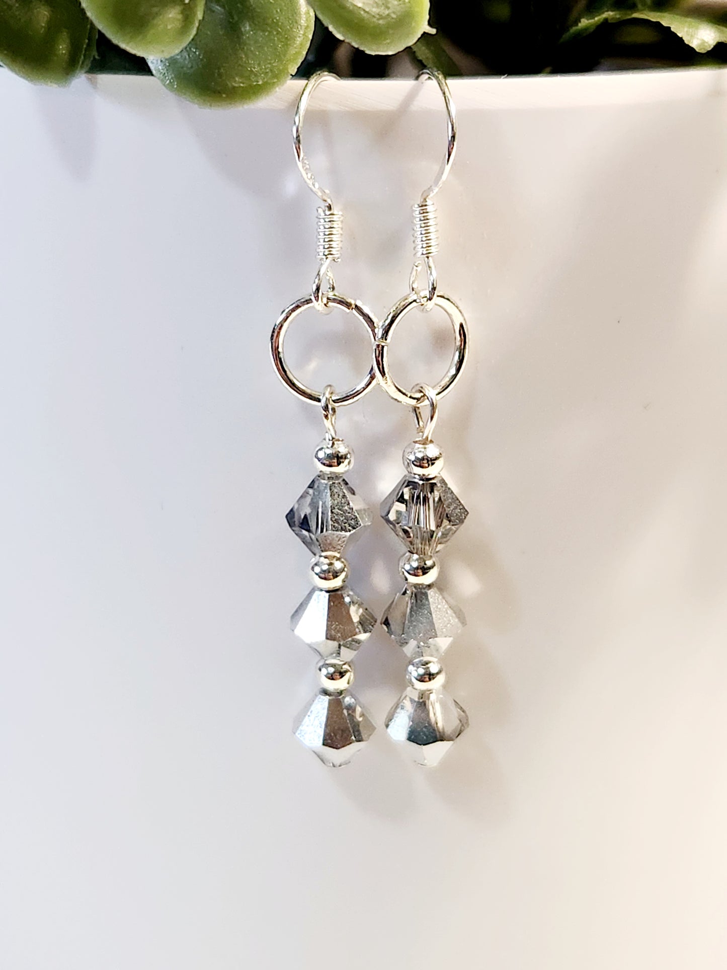 Silver glass earrings