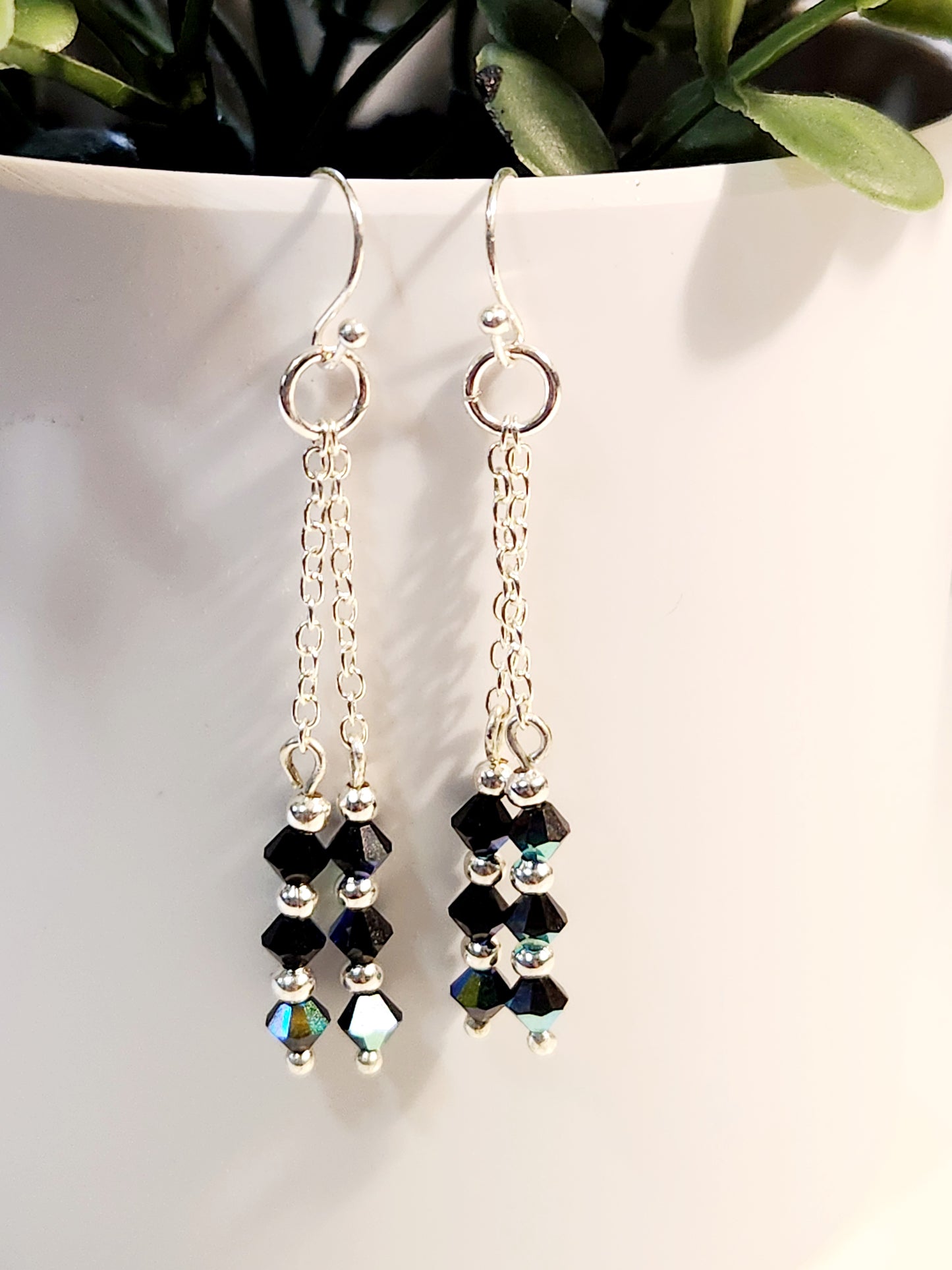 Black shimmer chain earrings