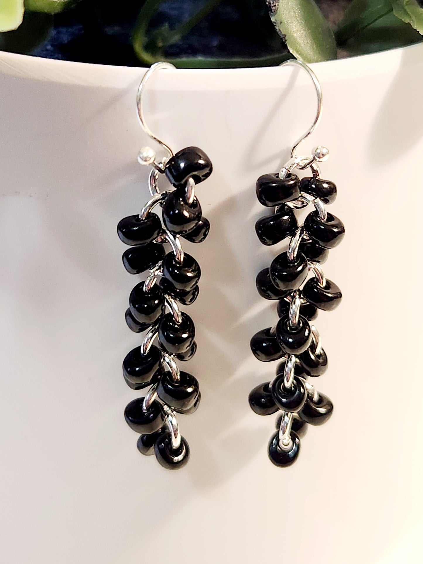 Silver & Black drop earrings