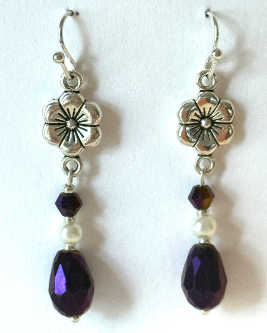 Purple flower earrings