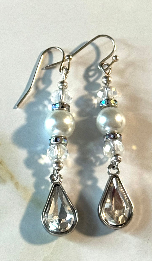White diamond pearl earrings