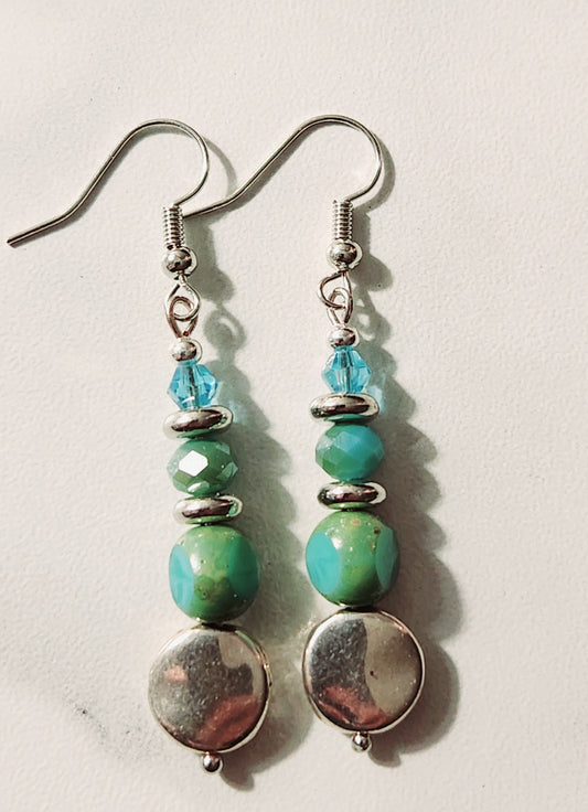 Teal Czech glass & sterling silver earrings