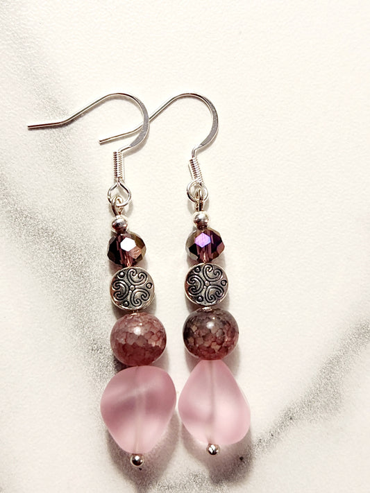 Pink sea glass earrings