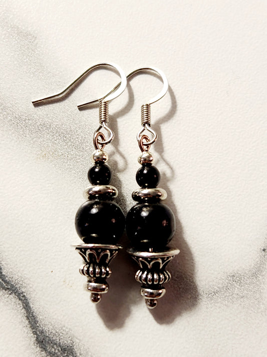 Black glass antique earrings