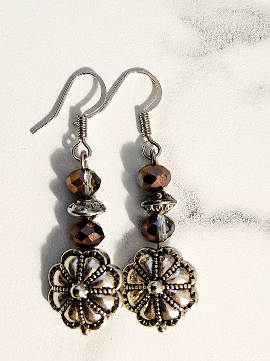 Metal Flower glass bead earrings