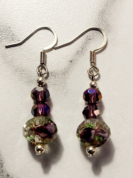 Plum green glass earrings