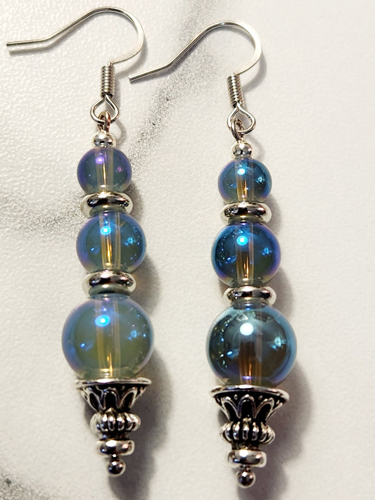 Blue crystal ball earrings