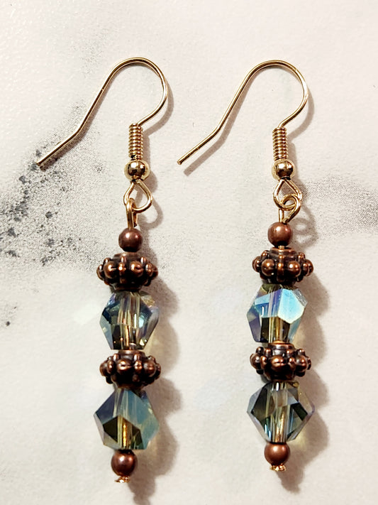 Rustic blue glass and copper earrings