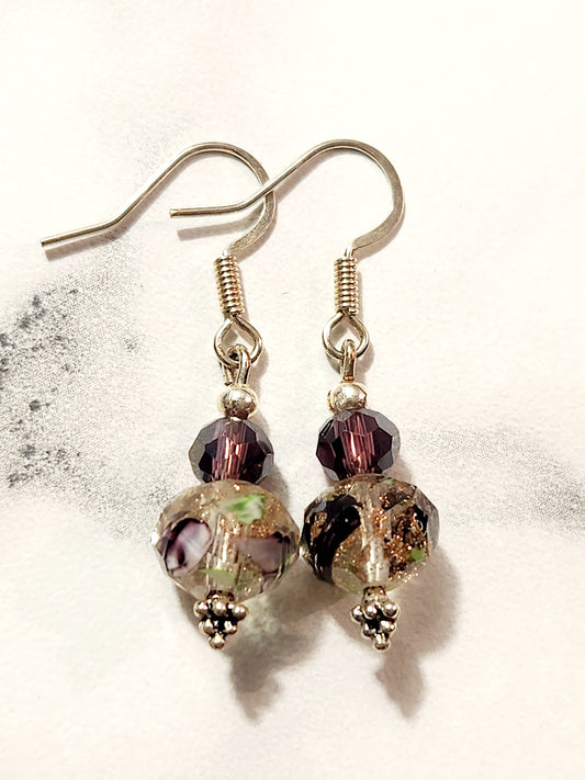 Purple and green glass earrings