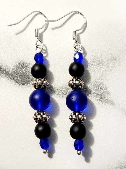 Black & Blue Colbalt Seaglass earrings
