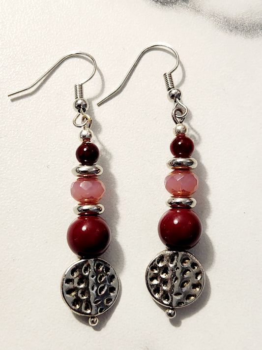 Red & Pink sterling silver earrings