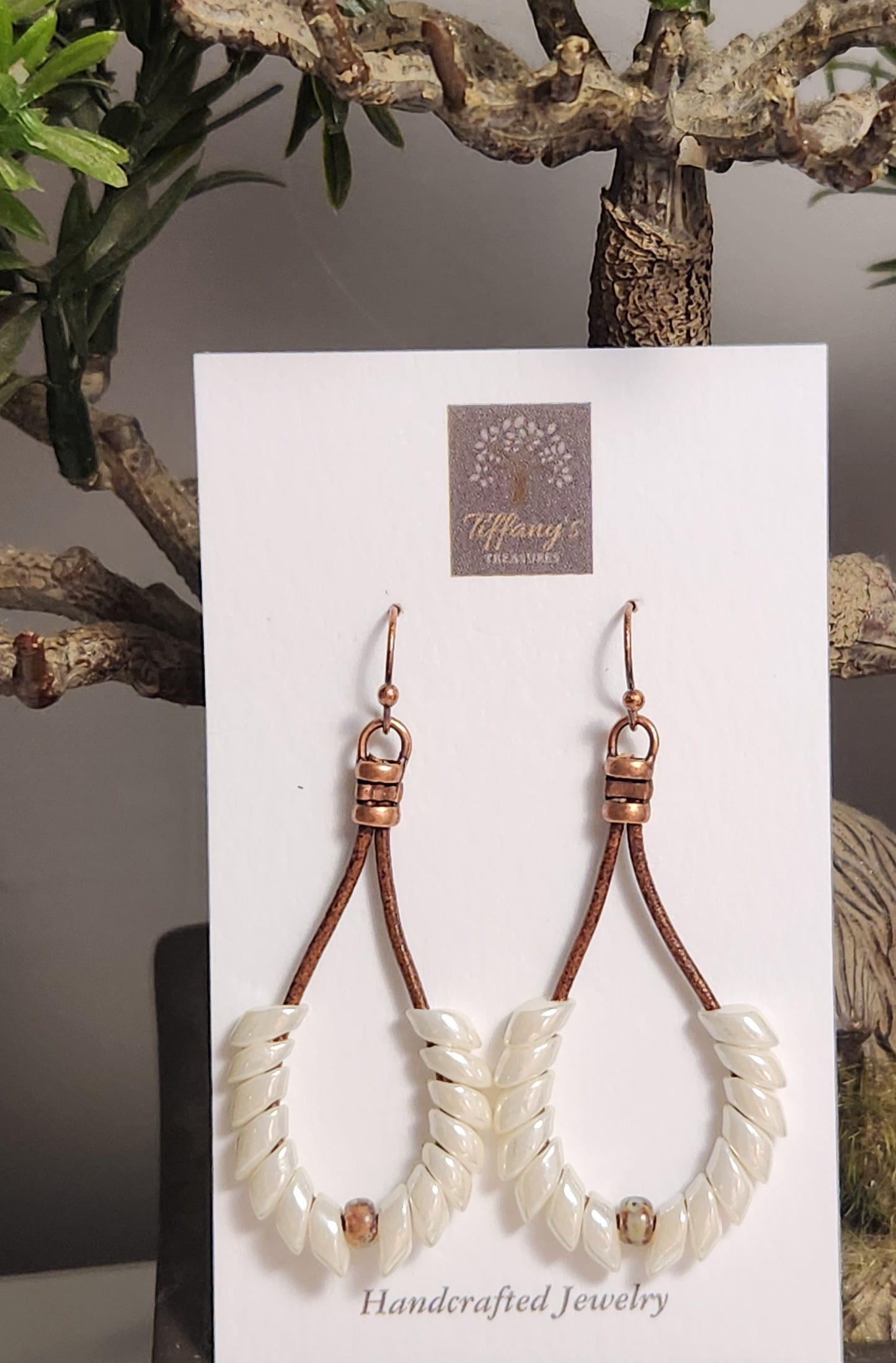 Pearl white Phoenix feather earrings