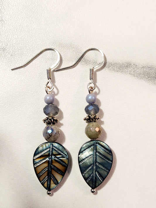 Blue opal leaf earrings