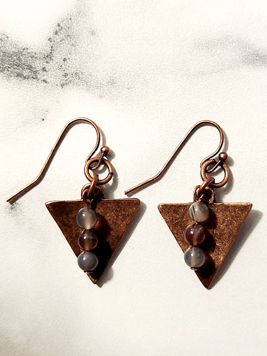 Copper triangle stone earrings