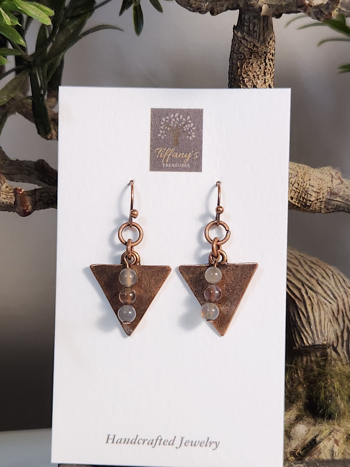 Copper triangle stone earrings