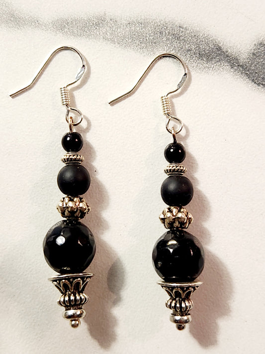 Sea Glass Black & Silver earrings
