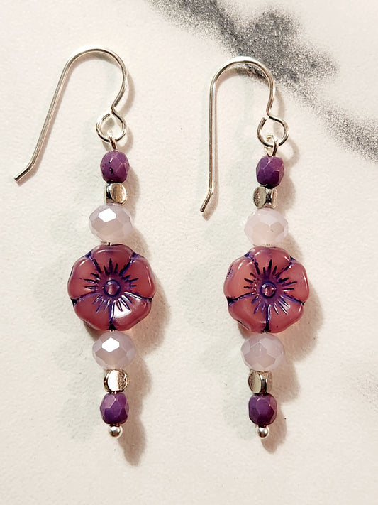 Plum purple flower earrings