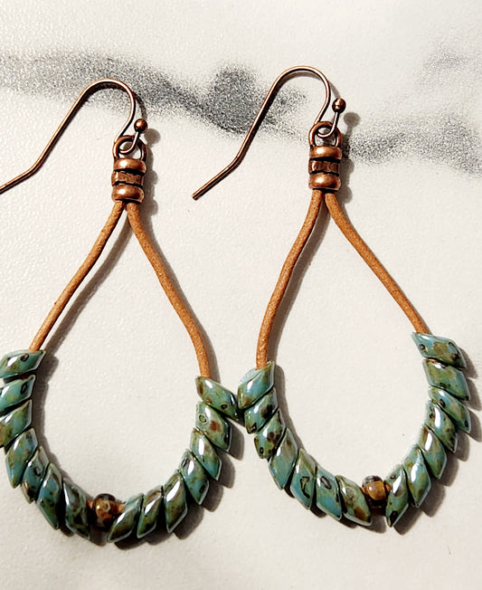 Teal phoenix feather earrings