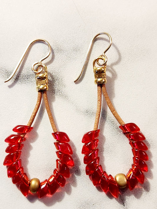 Red phoenix feather earrings