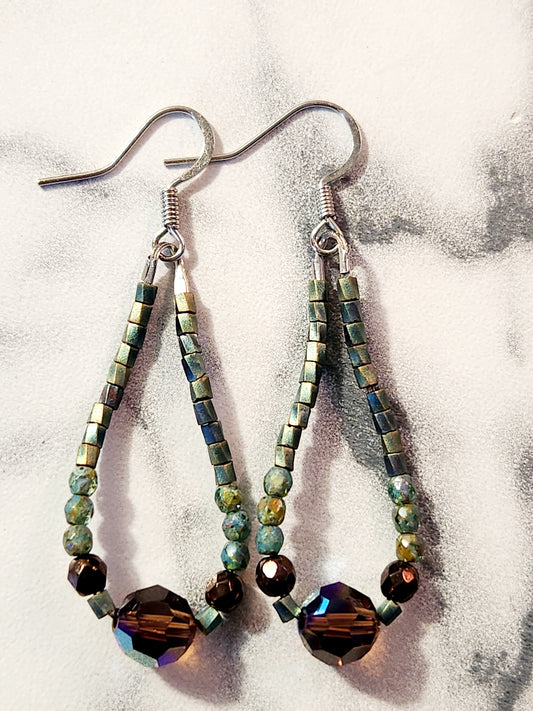 Amber & green Swarovski crystal earrings