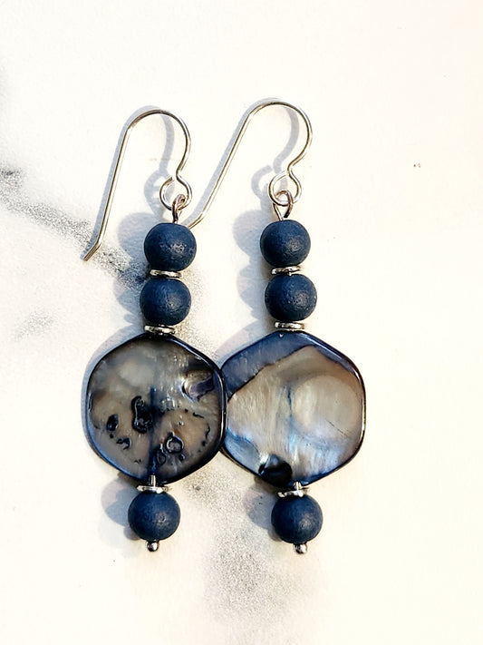 Deep blue shell stone earrings