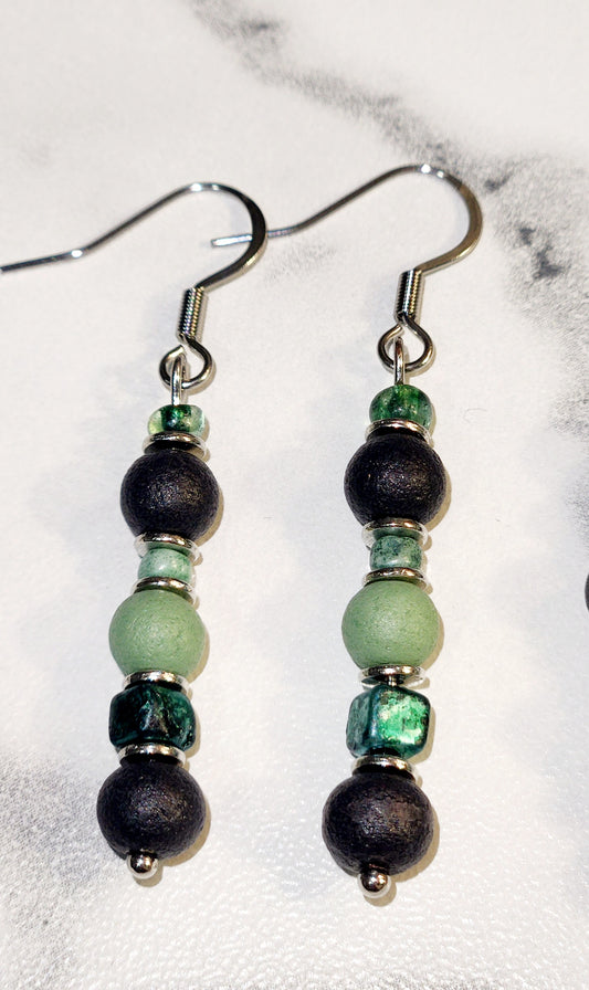 Green & gray stone earrings