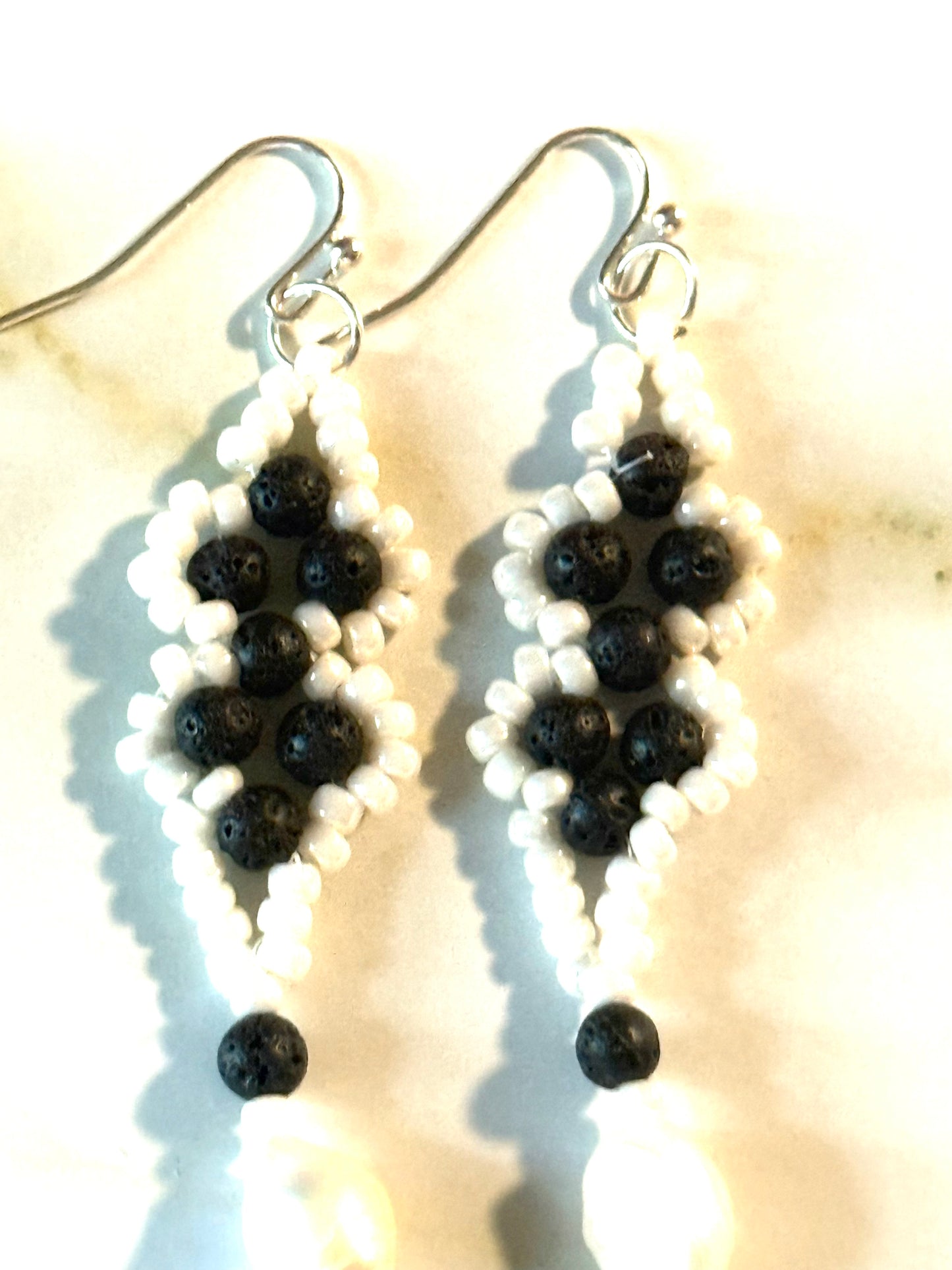 White and black beaded earrings