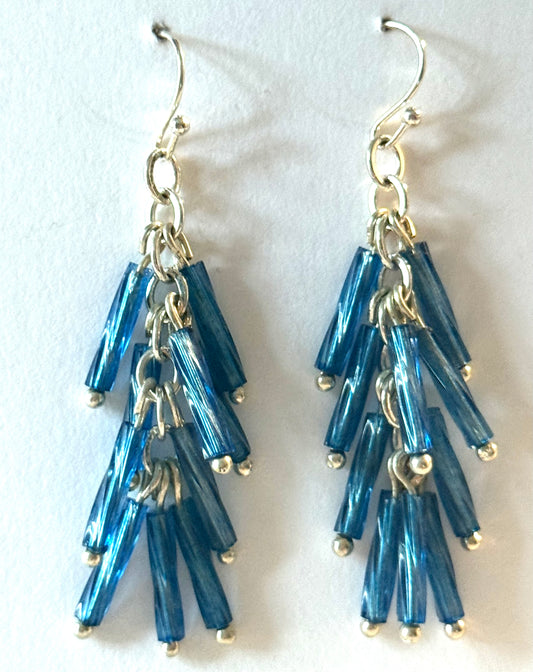 Blue fringe earrings